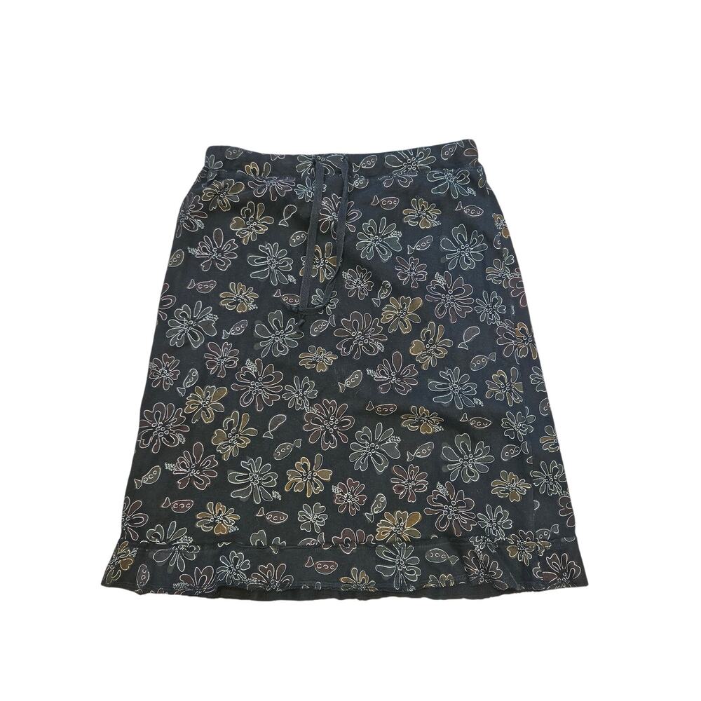 Fresh produce ruffle skirt black floral womens medium knee length cottage retro